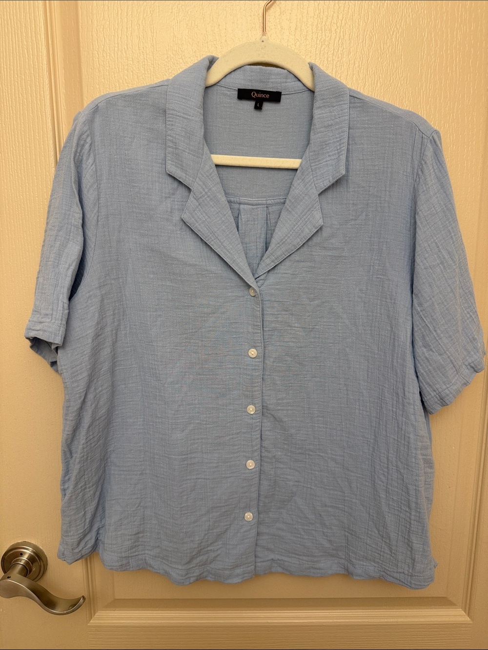 Quince Pale Blue Short-Sleeve Button-Front Top